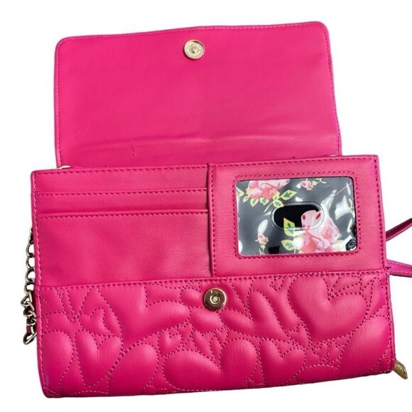 Betsey Johnson® Xodanie Fuchsia Quilted Hearts Bow Crossbody Bag - Picture 6 of 13
